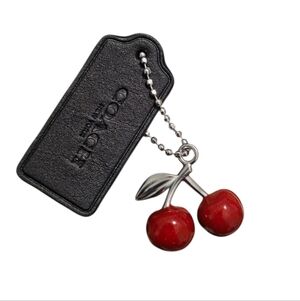 Coach Cherry Red Keychain with Silver Details & Black Leather Hang Tag - New
